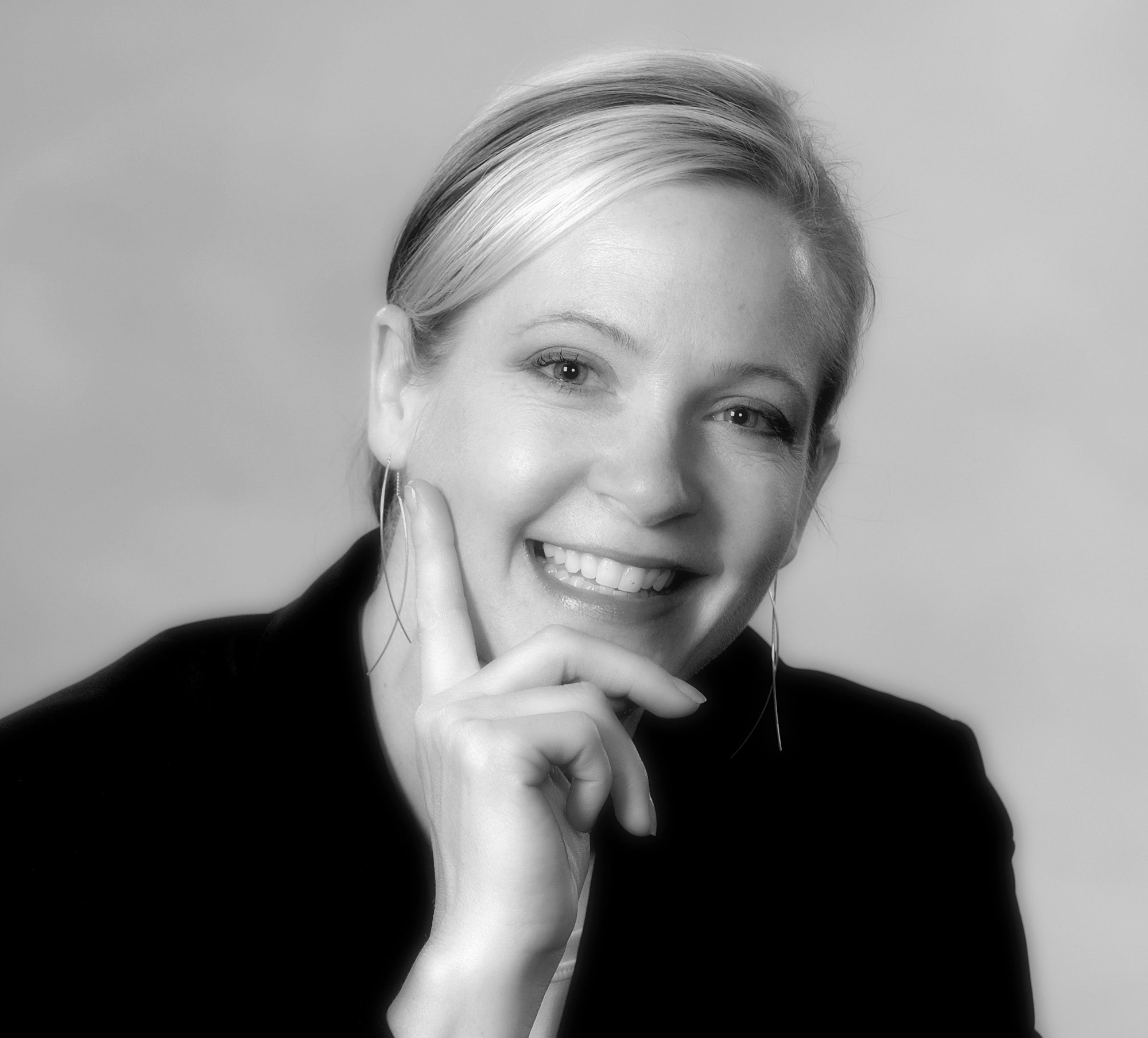 black and white professional portrait of young female woman