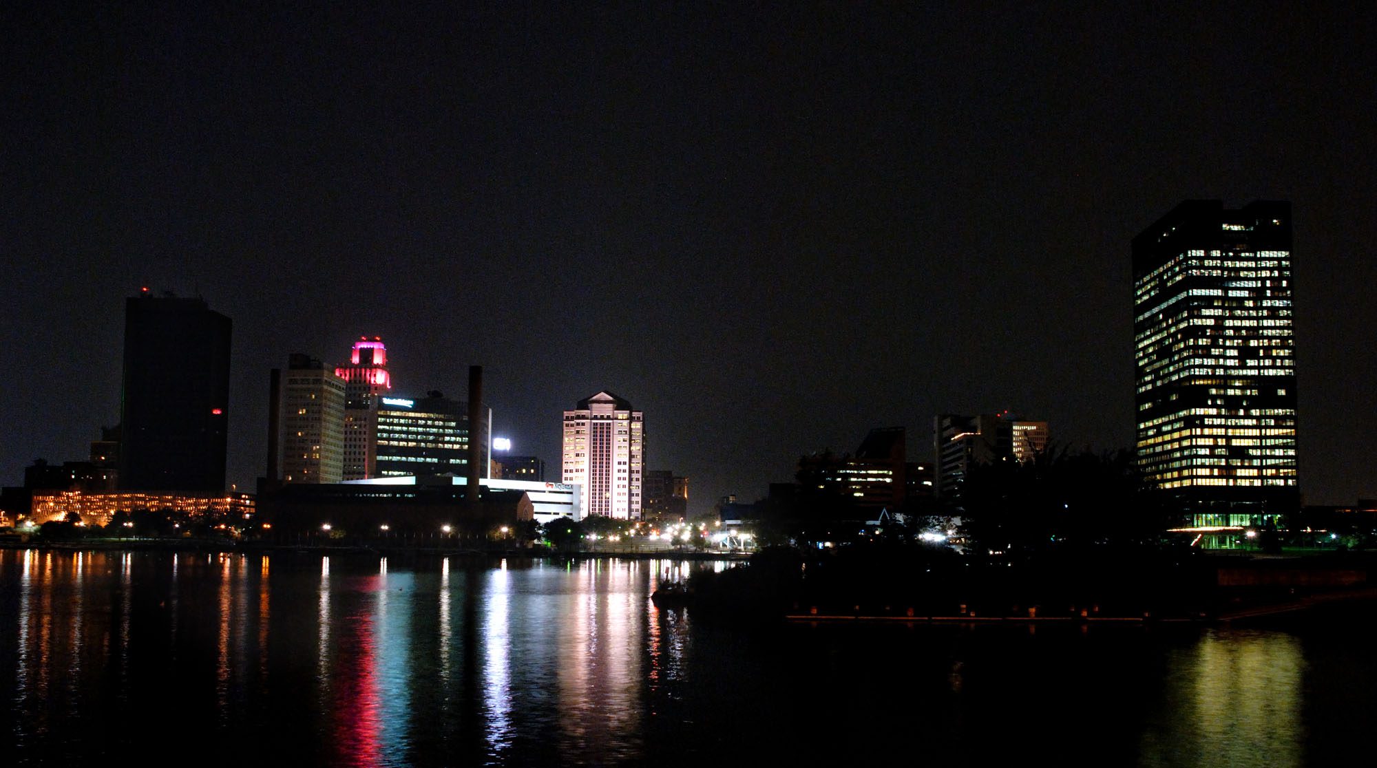 Downtown Toledo over the river at night